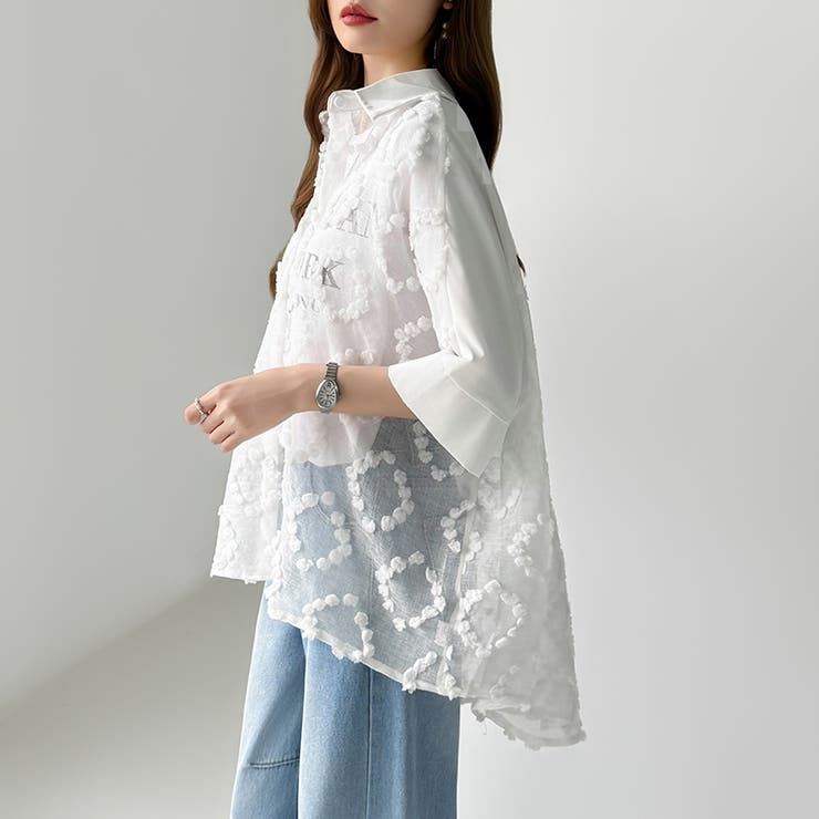 ぽこぽこカットジャガードシャツ シアーシャツ オーバーサイズ | COCOMOMO | 詳細画像8 