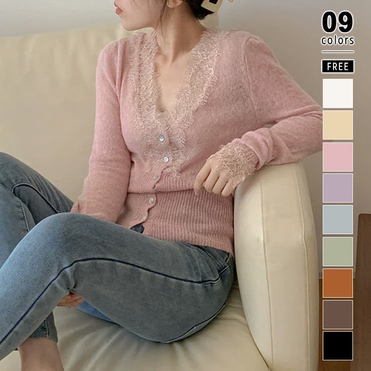 ライトピンク | 【繊細レース×シアー感】シアーレースカーディガン シアーカーディガン レースカー… | COCOMOMO