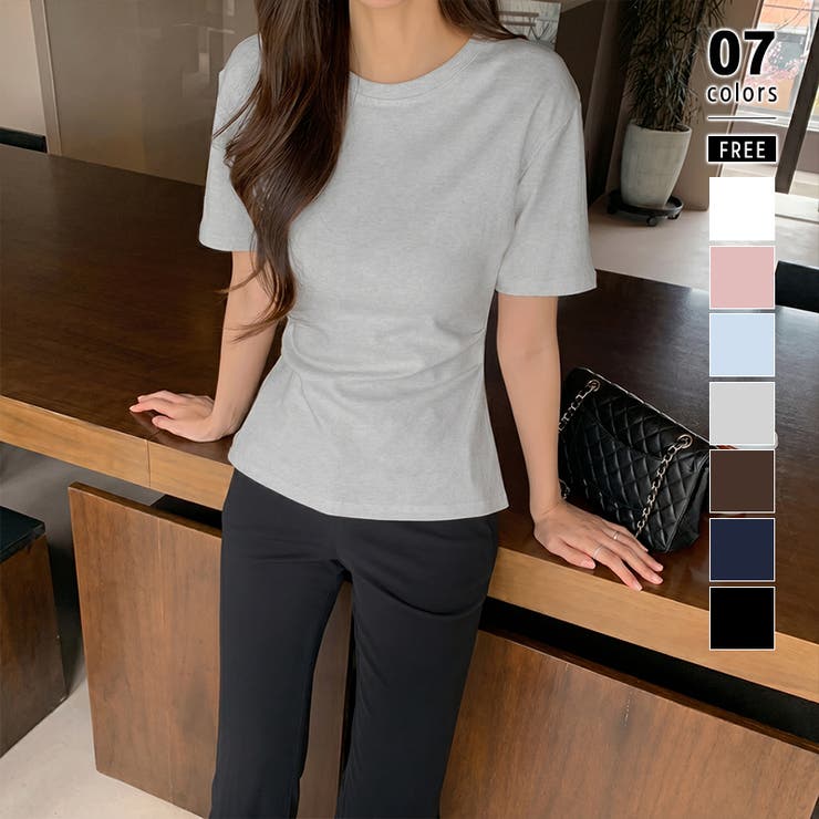 ライトグレー | くびれ見えウエストギャザーTシャツ ギャザーTシャツ Tシャツ | COCOMOMO