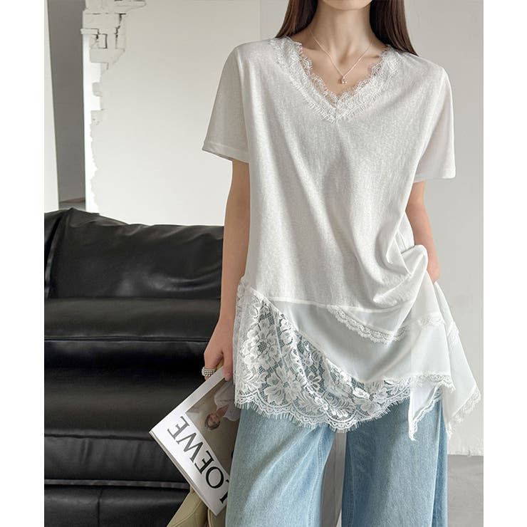 一枚で主役級の存在感。 裾レースカットソー Tシャツ | COCOMOMO | 詳細画像2 