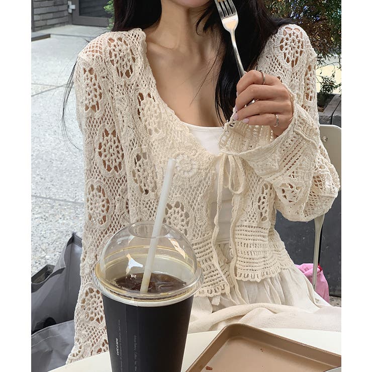 透かし編みで引き立てる。クロシェ編みカーディガン ボレロ カーディガン | COCOMOMO | 詳細画像3 