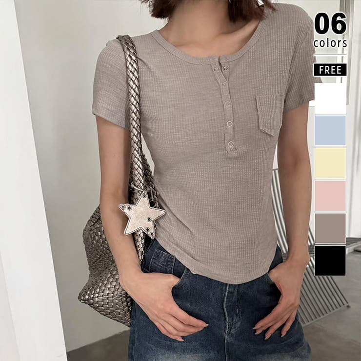 グレー | ヘンリーネックTシャツ リブTシャツ ヘンリーネック | COCOMOMO