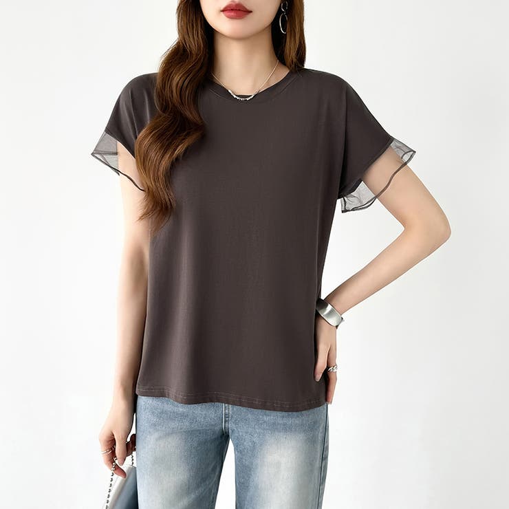 【透け感で差をつける】 袖シアーコットンTシャツ 袖チュールトップス | COCOMOMO | 詳細画像11 