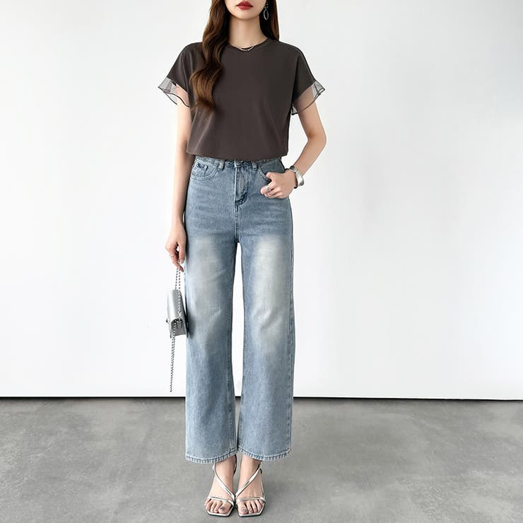 【透け感で差をつける】 袖シアーコットンTシャツ 袖チュールトップス | COCOMOMO | 詳細画像13 