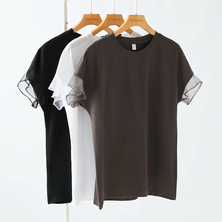 【透け感で差をつける】 袖シアーコットンTシャツ 袖チュールトップス | COCOMOMO | 詳細画像33 