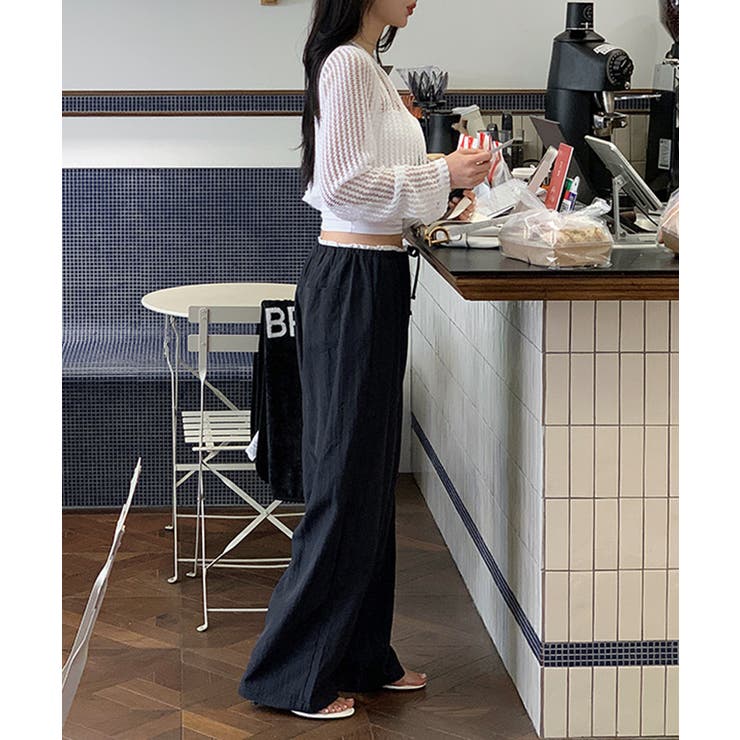 【視線を集めるウエストフリル】 ワイドパンツ ウエストフリルパンツ | COCOMOMO | 詳細画像6 