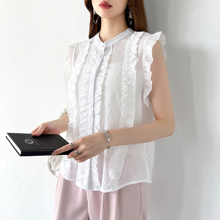 縦フリルで大人フェミニン シアーフリルブラウス フリルブラウス | COCOMOMO | 詳細画像7 
