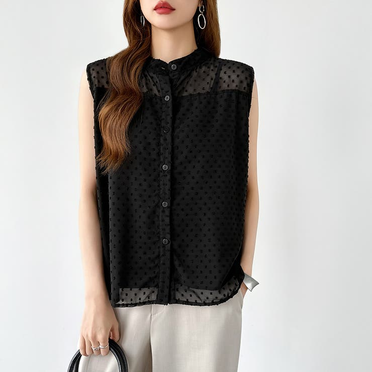 カットジャガードブラウス ノースリーブブラウス シアー | COCOMOMO | 詳細画像14 