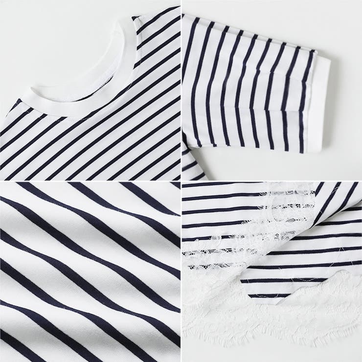 裾レースドッキングボーダーT ドッキングレース Tシャツ | COCOMOMO | 詳細画像22 