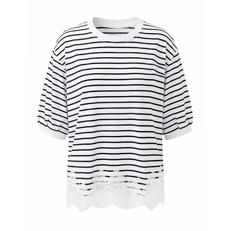 裾レースドッキングボーダーT ドッキングレース Tシャツ | COCOMOMO | 詳細画像25 