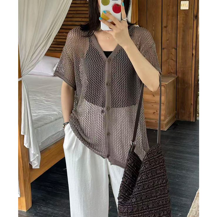 【夏のレイヤードはこれ一択】 メッシュカーディガン 透かし編みカーディガン | COCOMOMO | 詳細画像3 