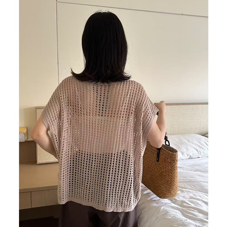 【夏の大人カジュアル】 メッシュニットカーディガン 透かし編み | COCOMOMO | 詳細画像5 