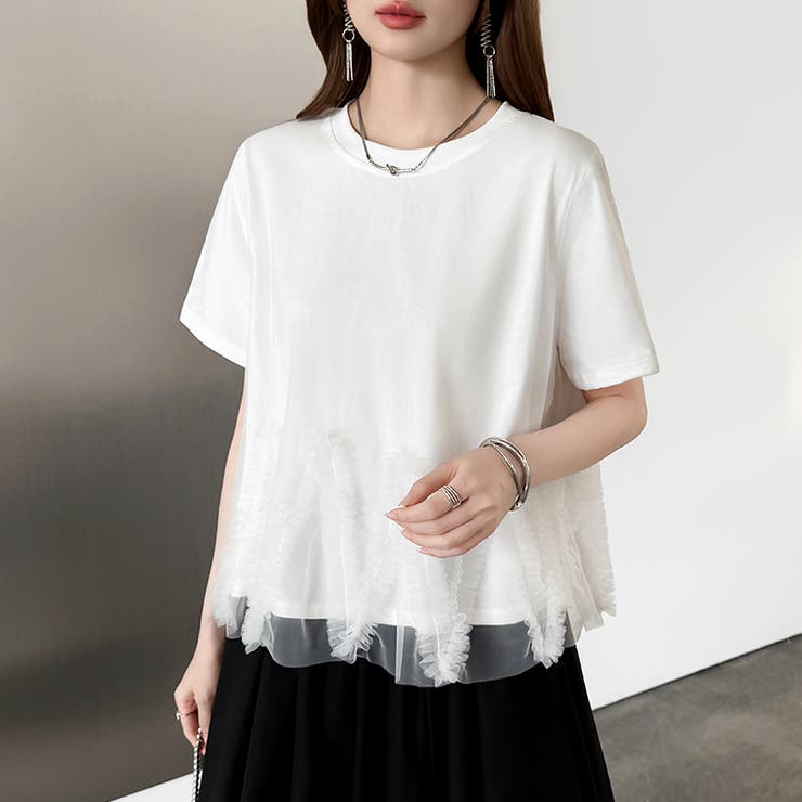 チュールドッキングTシャツ シアーフリル Tシャツ | COCOMOMO | 詳細画像11 