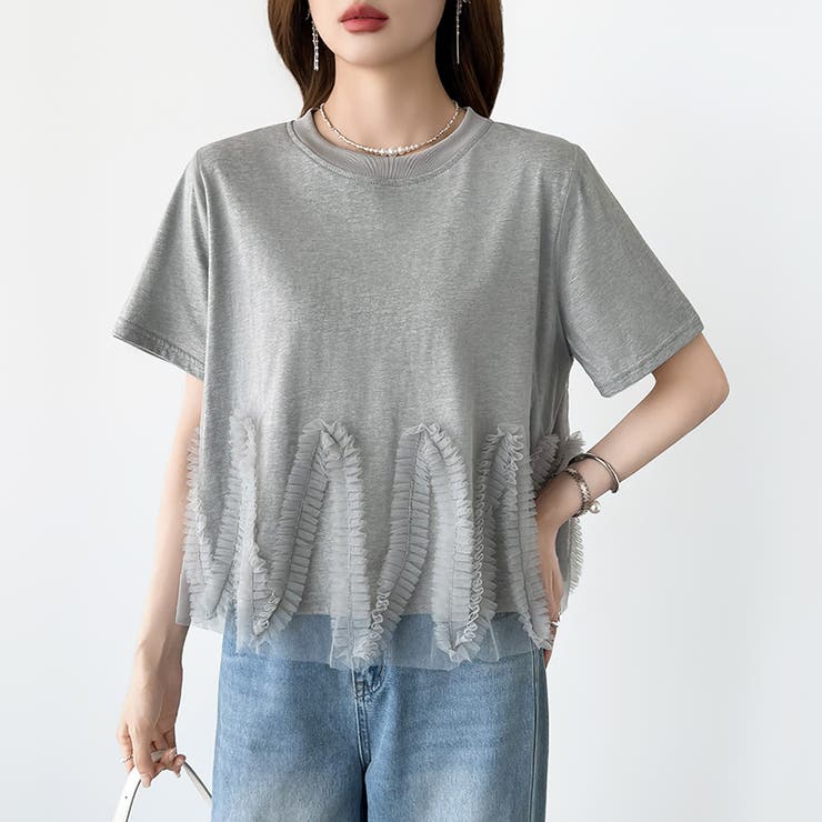 チュールドッキングTシャツ シアーフリル Tシャツ | COCOMOMO | 詳細画像12 