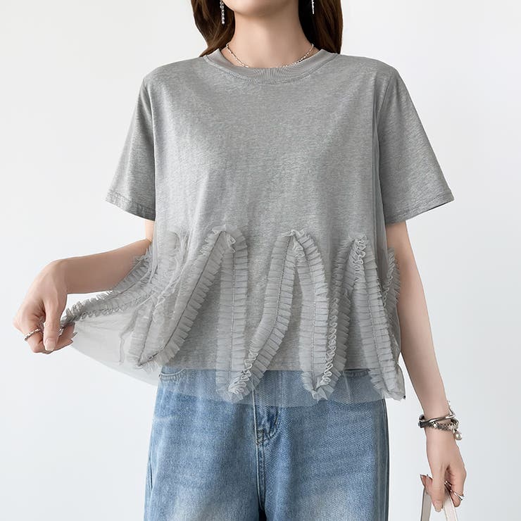 チュールドッキングTシャツ シアーフリル Tシャツ | COCOMOMO | 詳細画像15 