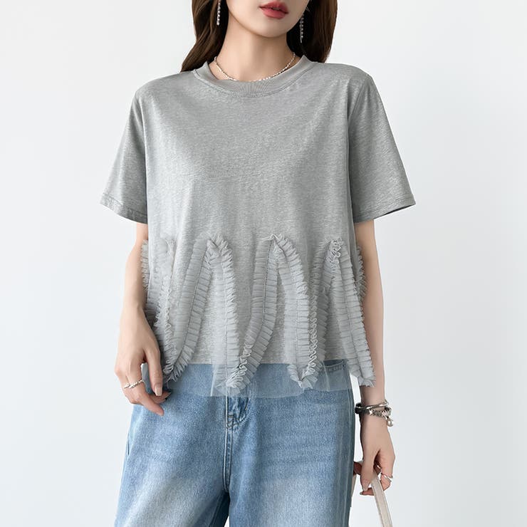 チュールドッキングTシャツ シアーフリル Tシャツ | COCOMOMO | 詳細画像17 