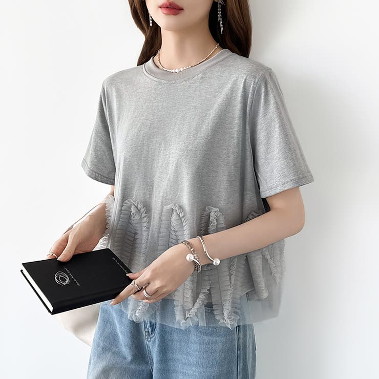 チュールドッキングTシャツ シアーフリル Tシャツ | COCOMOMO | 詳細画像18 