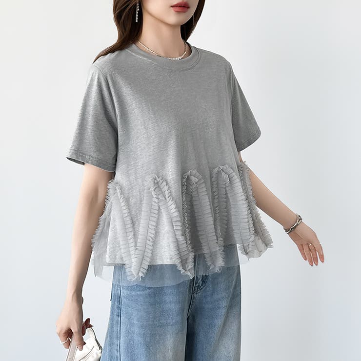 チュールドッキングTシャツ シアーフリル Tシャツ | COCOMOMO | 詳細画像19 
