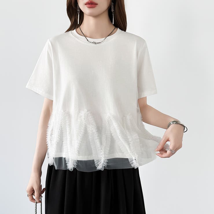 チュールドッキングTシャツ シアーフリル Tシャツ | COCOMOMO | 詳細画像2 