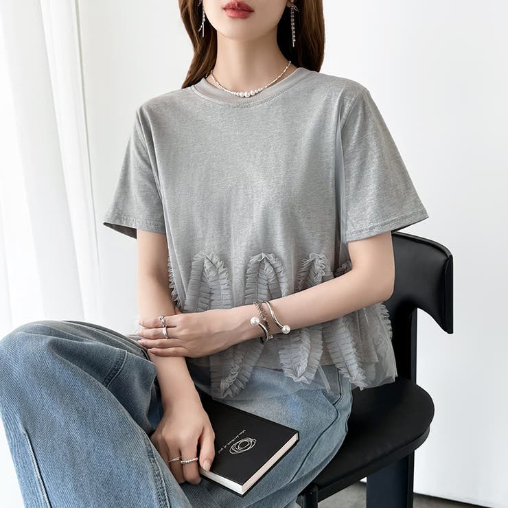 チュールドッキングTシャツ シアーフリル Tシャツ | COCOMOMO | 詳細画像20 