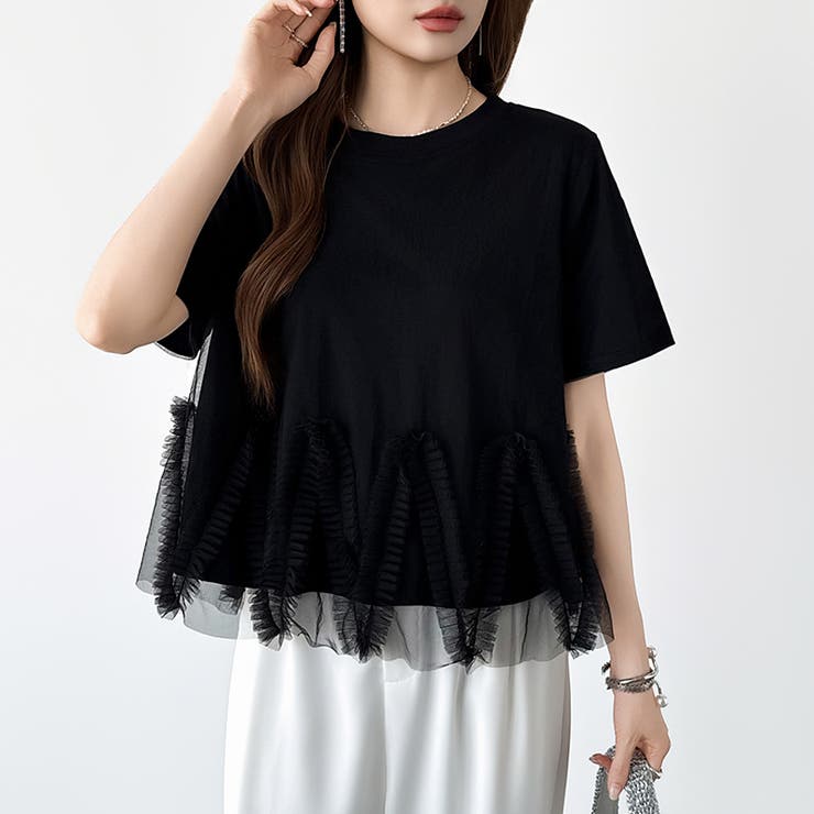 チュールドッキングTシャツ シアーフリル Tシャツ | COCOMOMO | 詳細画像21 