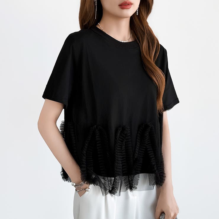 チュールドッキングTシャツ シアーフリル Tシャツ | COCOMOMO | 詳細画像25 