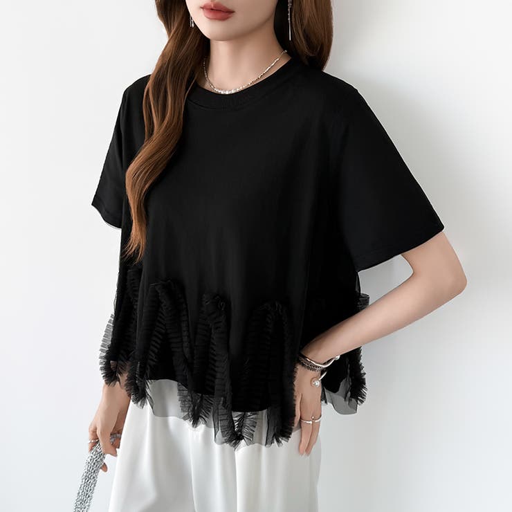 チュールドッキングTシャツ シアーフリル Tシャツ | COCOMOMO | 詳細画像26 