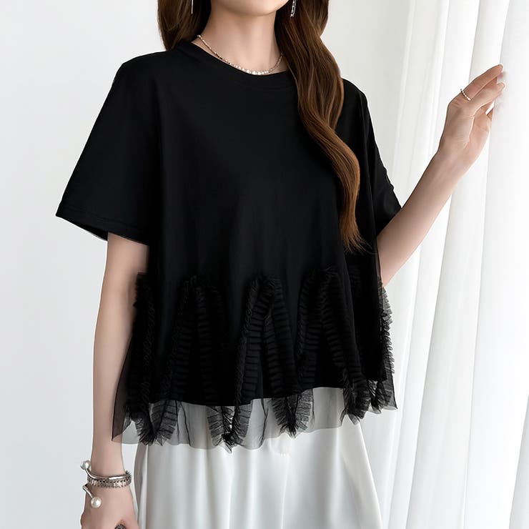 チュールドッキングTシャツ シアーフリル Tシャツ | COCOMOMO | 詳細画像28 