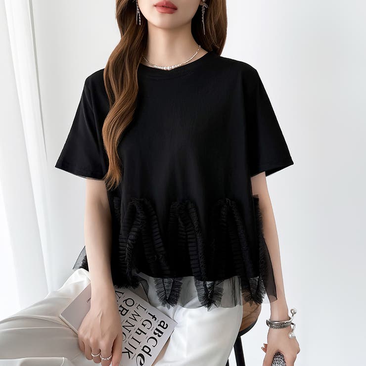 チュールドッキングTシャツ シアーフリル Tシャツ | COCOMOMO | 詳細画像29 