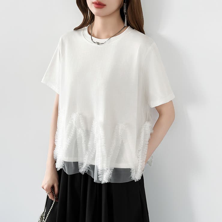 チュールドッキングTシャツ シアーフリル Tシャツ | COCOMOMO | 詳細画像3 
