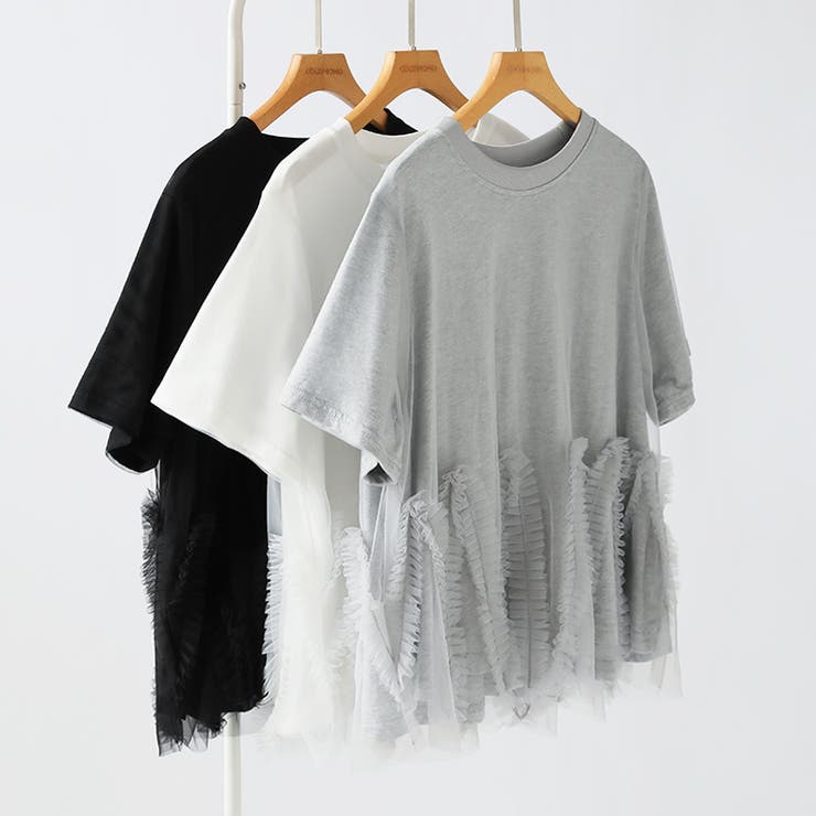 チュールドッキングTシャツ シアーフリル Tシャツ | COCOMOMO | 詳細画像30 