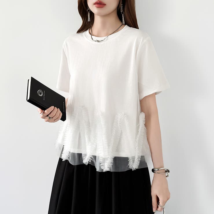 チュールドッキングTシャツ シアーフリル Tシャツ | COCOMOMO | 詳細画像8 