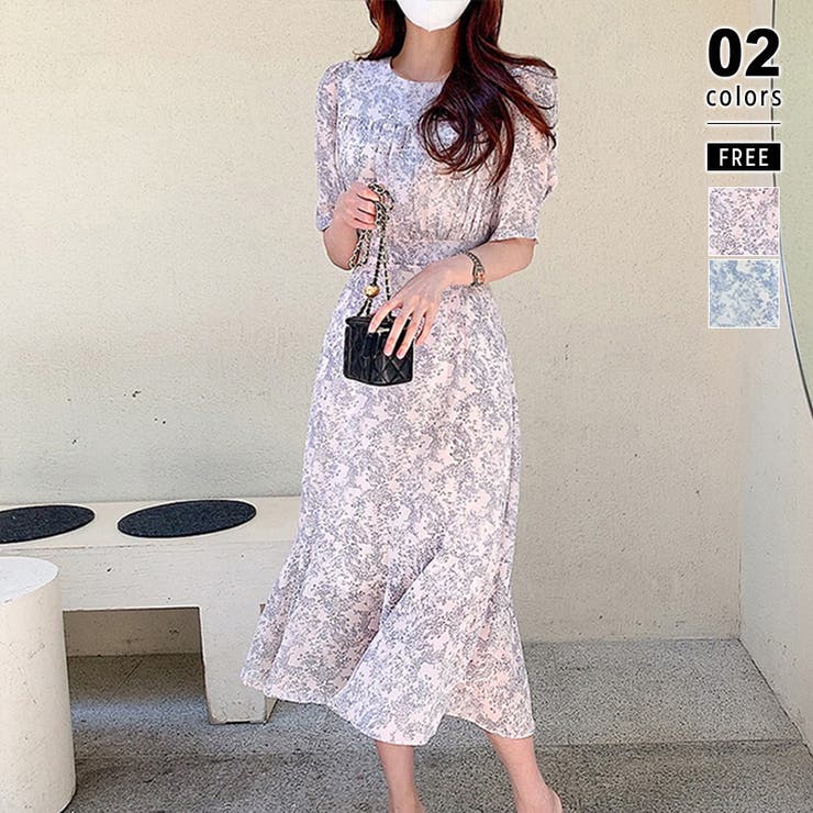 ピンク | 【華やぎシフォン】 花柄シフォンワンピース ワンピース | COCOMOMO