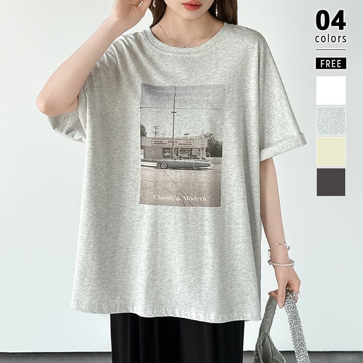 アイボリー.グレー | 【大人女子の本命プリントT】 プリントTシャツ フォトプリントtシャツ | COCOMOMO