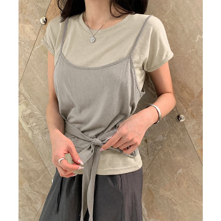 【重ね着風で一枚で完成】 キャミドッキングTシャツ Tシャツ | COCOMOMO | 詳細画像14 