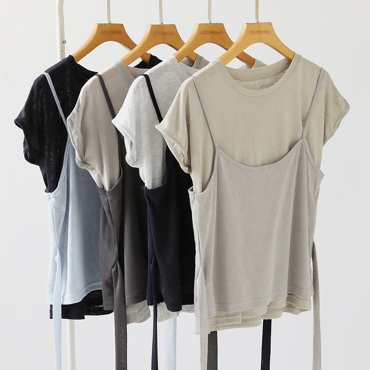 【重ね着風で一枚で完成】 キャミドッキングTシャツ Tシャツ | COCOMOMO | 詳細画像19 