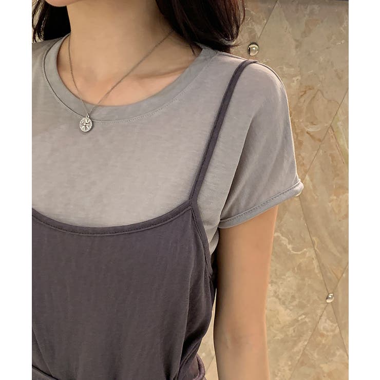 【重ね着風で一枚で完成】 キャミドッキングTシャツ Tシャツ | COCOMOMO | 詳細画像5 