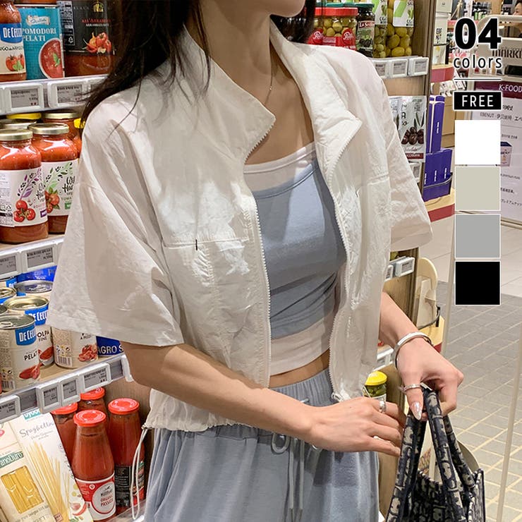 ホワイト | ショートブルゾン 半袖 マウンテンパーカー | COCOMOMO