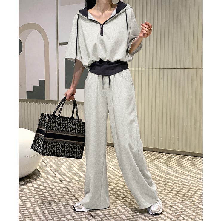 ハーフジップパーカーセットアップ ウエスト切り替え スウェットセットアップ | COCOMOMO | 詳細画像12 