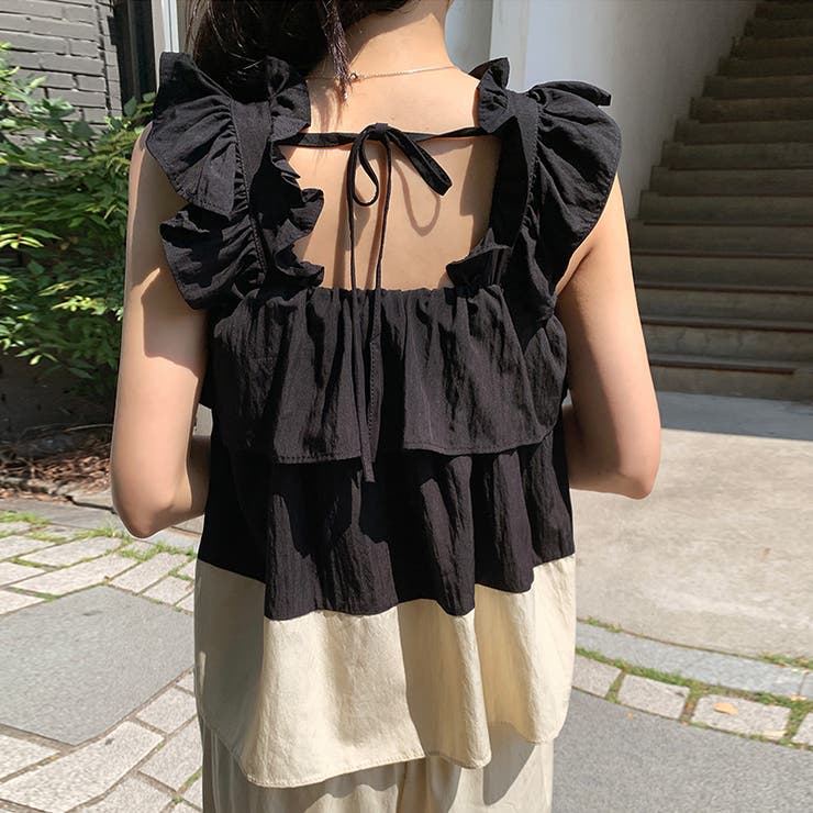 フリルで魅せる夏セットアップ 前後2wayフリルセットアップ ワイドパンツ | COCOMOMO | 詳細画像12 
