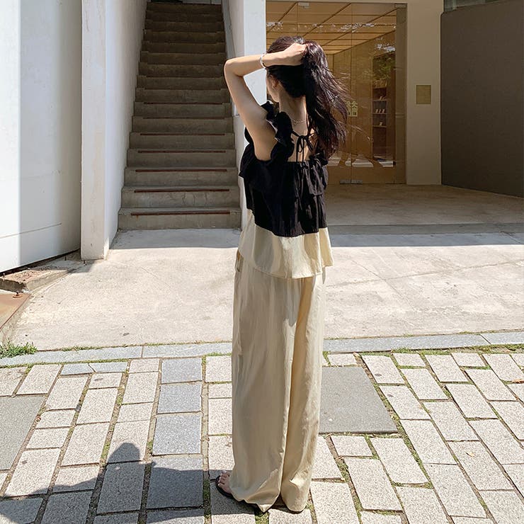 フリルで魅せる夏セットアップ 前後2wayフリルセットアップ ワイドパンツ | COCOMOMO | 詳細画像13 