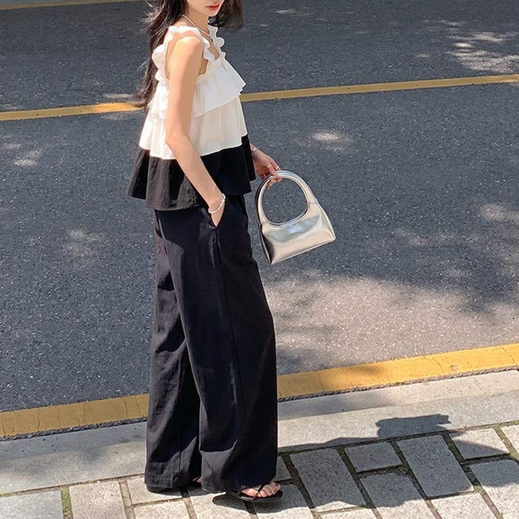 フリルで魅せる夏セットアップ 前後2wayフリルセットアップ ワイドパンツ | COCOMOMO | 詳細画像18 