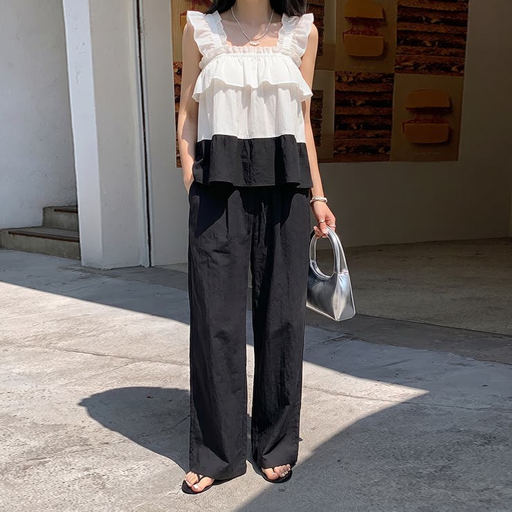 フリルで魅せる夏セットアップ 前後2wayフリルセットアップ ワイドパンツ | COCOMOMO | 詳細画像19 