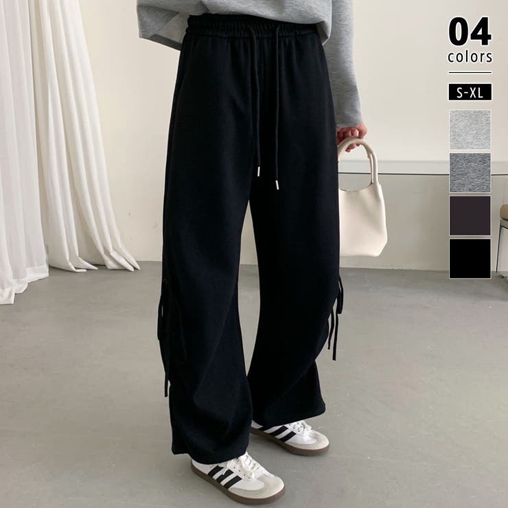 ブラック | 今季本命。サイドリボンスウェットパンツ スウェットパンツ ワイドパンツ | COCOMOMO