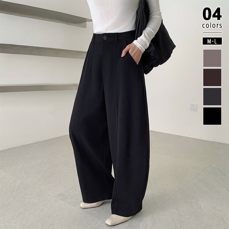 ブラック | バレルレッグパンツ ワイドパンツ カーブパンツ | COCOMOMO