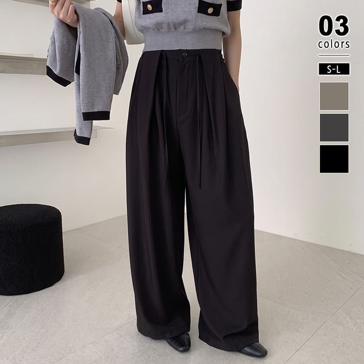 ブラック | ディープタックで洗練モード感 タックワイドパンツ ワイドパンツ | COCOMOMO