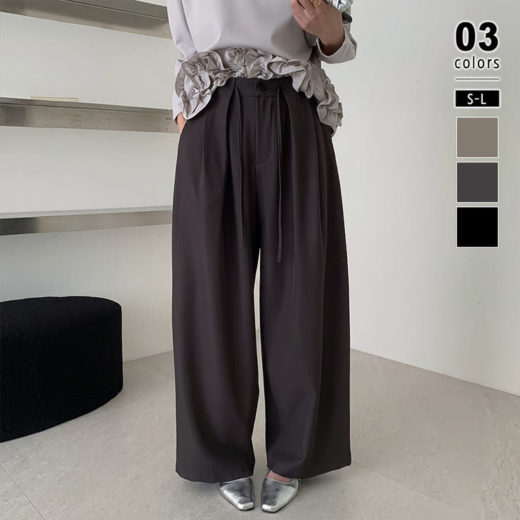ダークグレー | ディープタックで洗練モード感 タックワイドパンツ ワイドパンツ | COCOMOMO