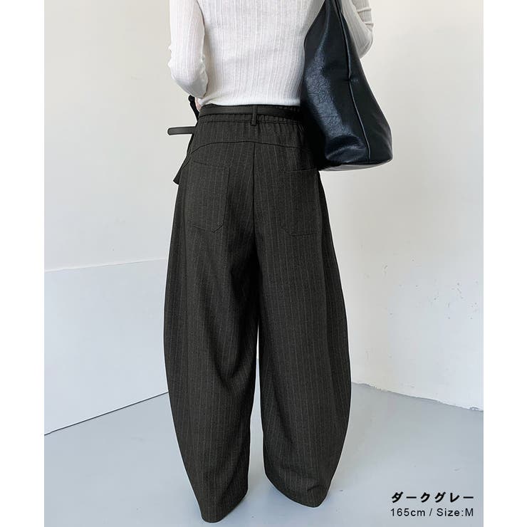ストライプバレルレッグパンツ コクーンパンツ ワイドパンツ | COCOMOMO | 詳細画像14 