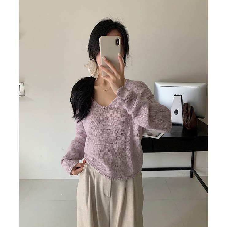頑張らないのに今っぽい。 Vネックルーズニット シアーニット | COCOMOMO | 詳細画像10 