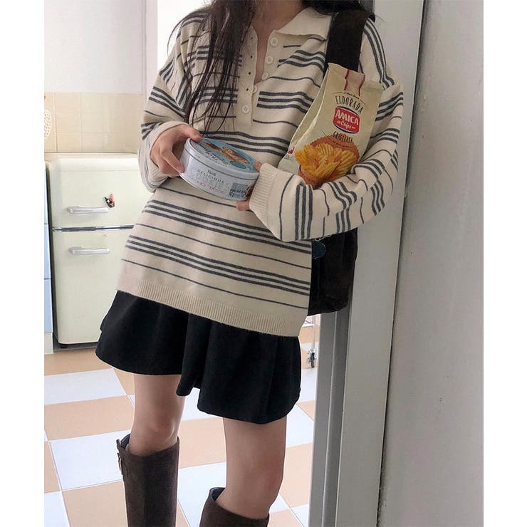 ルーズボーダーポロニット ポロニット ボーダーニット | COCOMOMO | 詳細画像17 